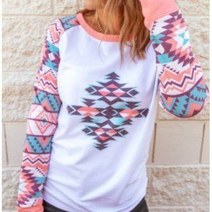 Western Fashion Tribal Aztec Print Raglan Sweatshirt